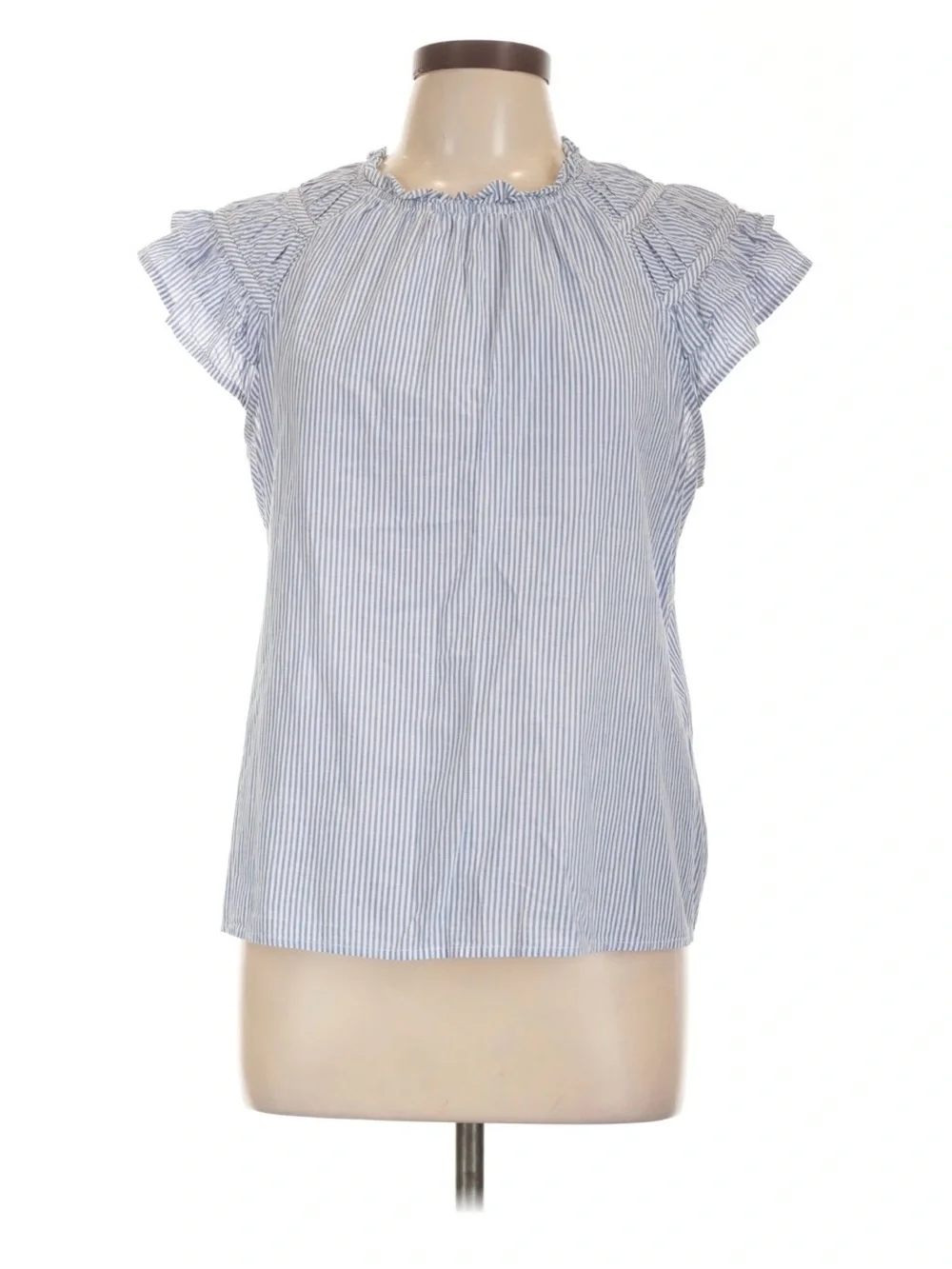 J. Crew Cotton Blue Stripe Ruffle-Sleeve Top